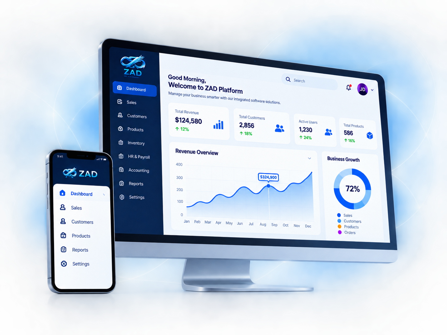 ZAD dashboard shown on desktop and smartphone